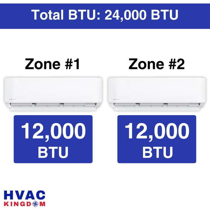 Senville AURA Mini Split - 24,000 BTU 2 Zone Ductless Air Conditioner and Heat Pump with Line Sets, SENA-18HF-D1212