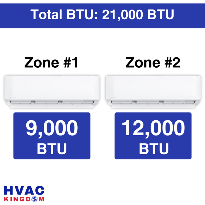 Senville AURA Mini Split - 21,000 BTU 2 Zone Ductless Air Conditioner and Heat Pump with Line Sets, SENA-18HF-D912