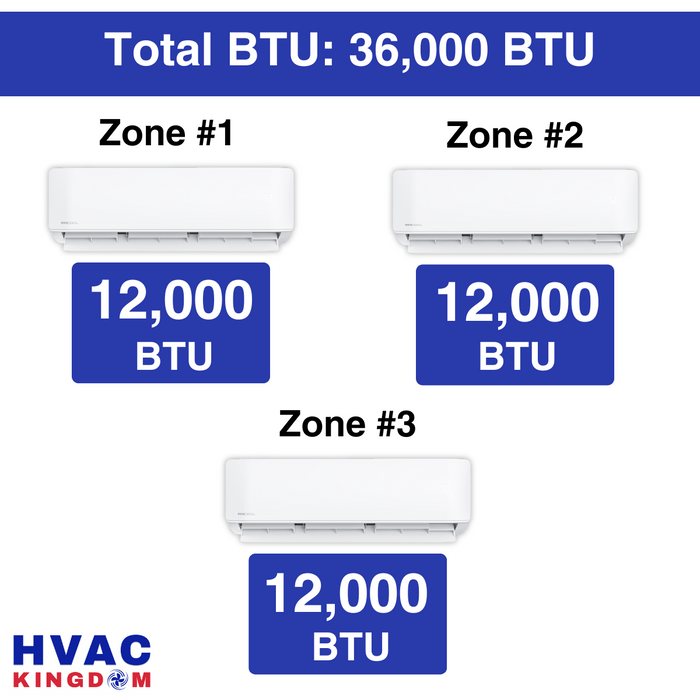 Senville AURA Mini Split - 36,000 BTU 3 Zone Ductless Air Conditioner and Heat Pump with Line Sets, SENA-30HF-T121212