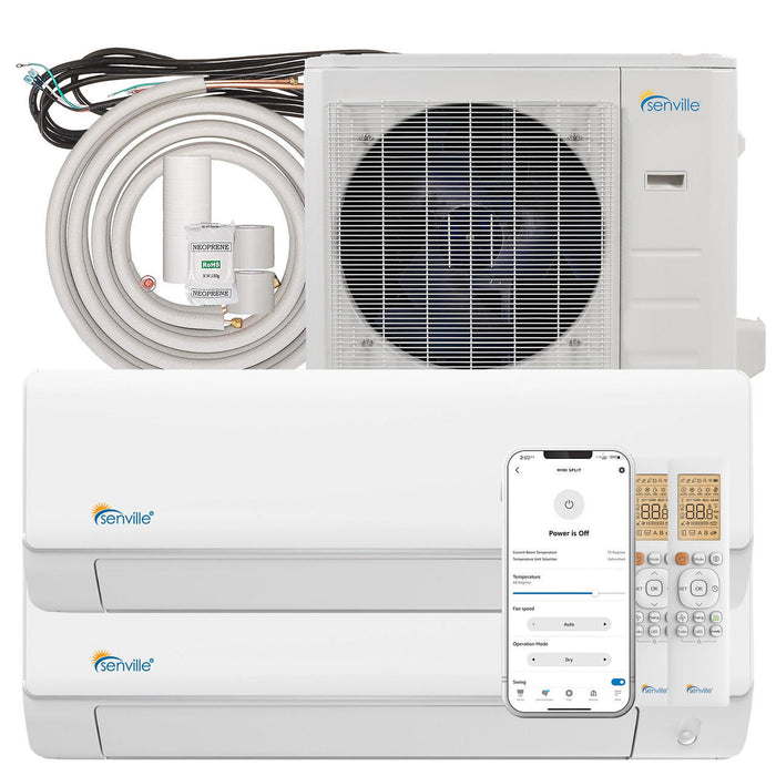 Senville AURA Mini Split - 21,000 BTU 2 Zone Ductless Air Conditioner and Heat Pump with Line Sets, SENA-18HF-D912