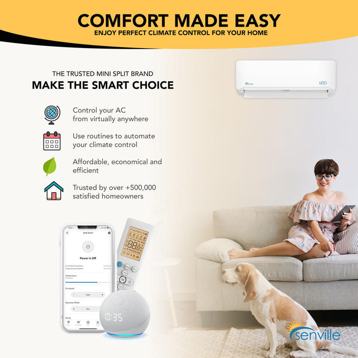 Senville LETO 18K BTU Mini Split Air Conditioner and Heat Pump Complete System 208-230V/60Hz, SENL/18CD