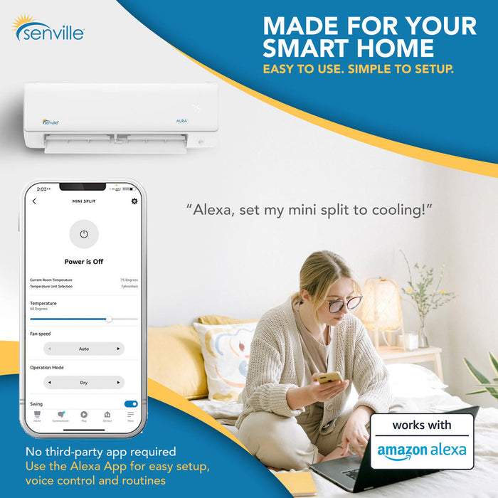 Senville AURA Mini Split - 36,000 BTU 3 Zone Ductless Air Conditioner and Heat Pump with Line Sets, SENA-30HF-T121212