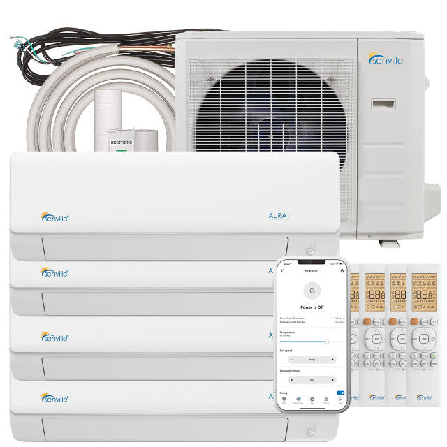 Senville AURA Mini Split - 42,000 BTU 4 Zone Ductless Air Conditioner and Heat Pump with Line Sets, SENA-36HF-Q991212